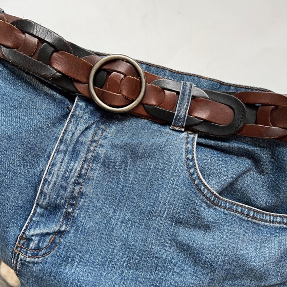 Old Navy Leather Belt Linked Round Buckle Size Medium Brown and Black - Picture 1 of 6